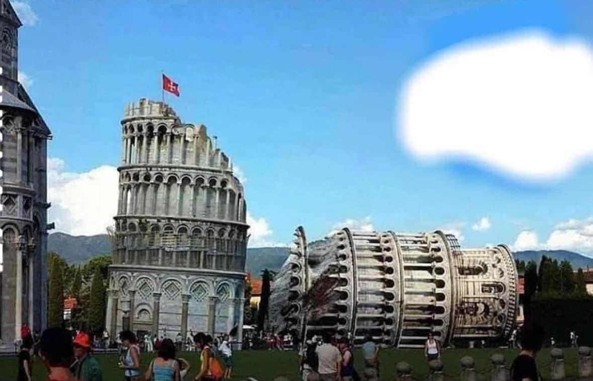 Come sarebbe la Torre di Pisa se i turisti non la mantenessero ogni giorno.
Evviva il turismo! 😬